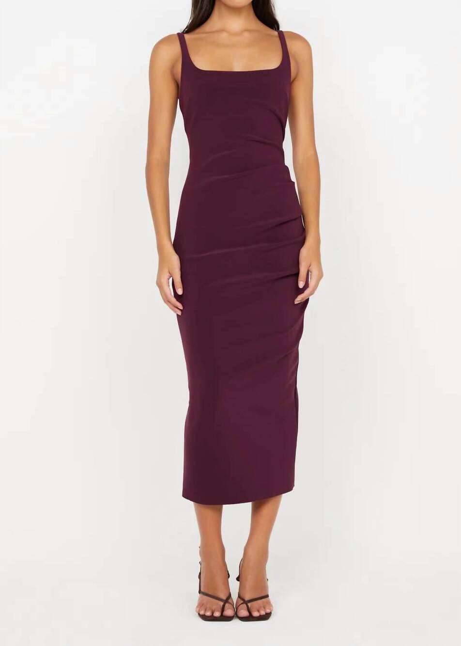 NEW BEC + BRIDGE karina tuck midi dress in plum